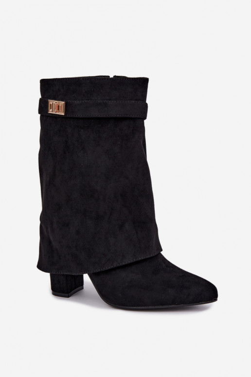 Botines cálidos para mujer con tacones decorados en negro Luvielle