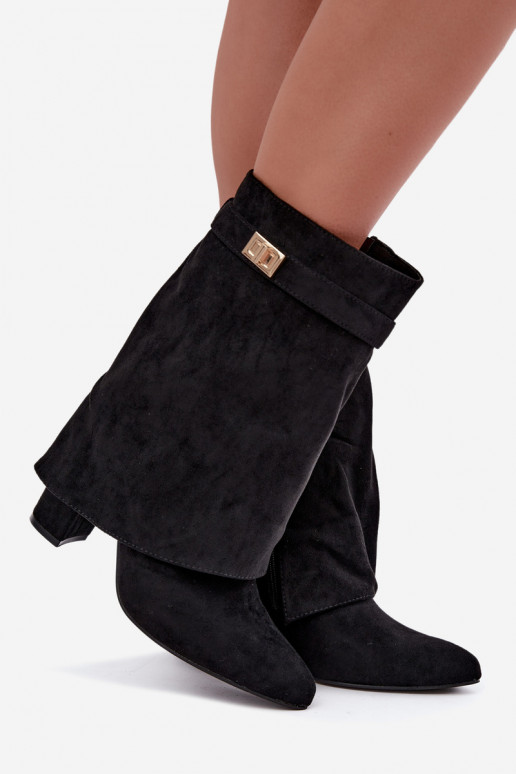 Botines cálidos para mujer con tacones decorados en negro Luvielle