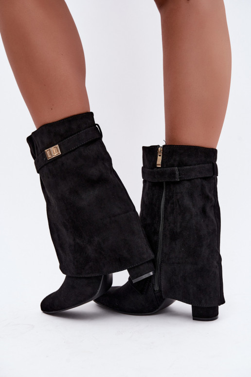 Botines cálidos para mujer con tacones decorados en negro Luvielle