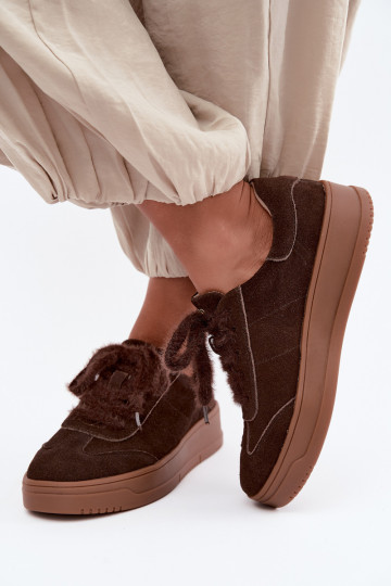 Zapatillas de ante sintético con pelo y cordones Kobbo 79655 chocolate
