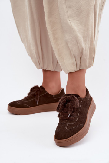 Zapatillas de ante sintético con pelo y cordones Kobbo 79655 chocolate 2