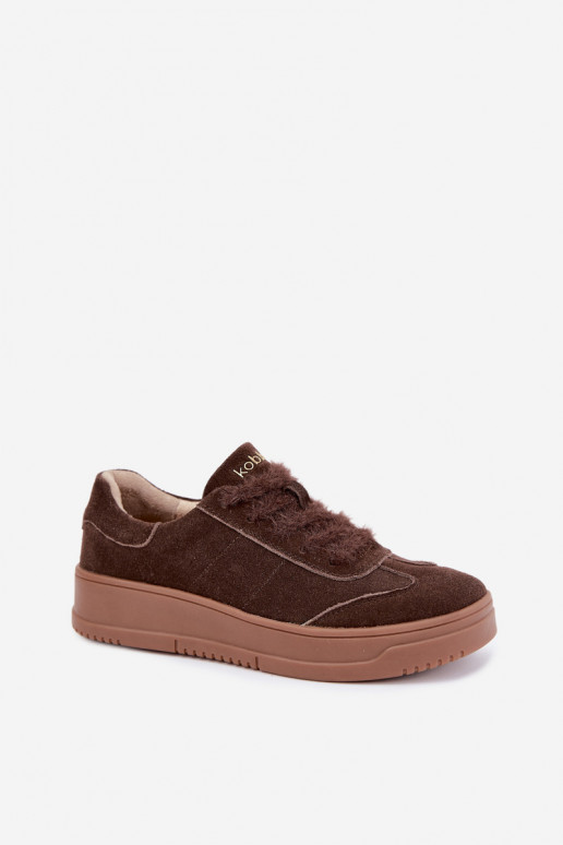 Zapatillas de ante sintético con pelo y cordones Kobbo 79655 chocolate
