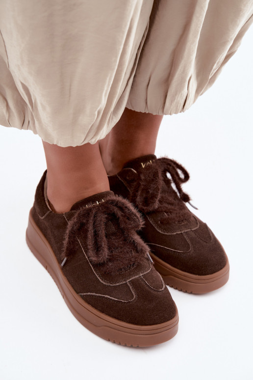 Zapatillas de ante sintético con pelo y cordones Kobbo 79655 chocolate