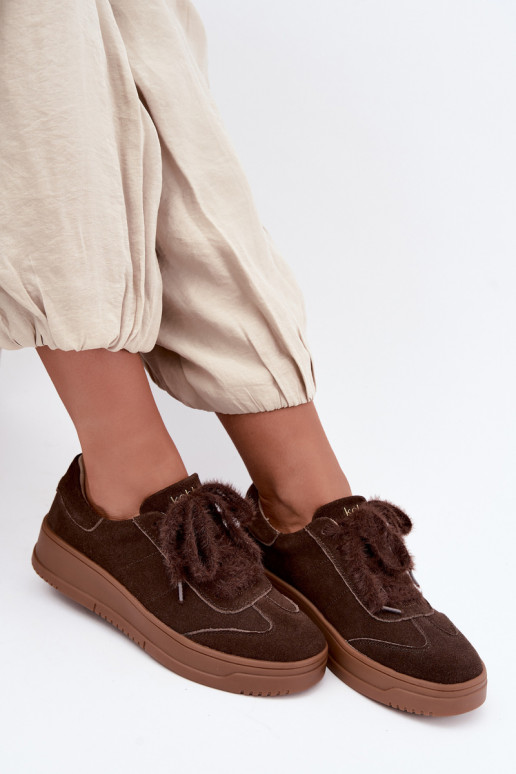 Zapatillas de ante sintético con pelo y cordones Kobbo 79655 chocolate