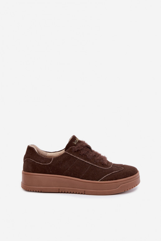 Zapatillas de ante sintético con pelo y cordones Kobbo 79655 chocolate