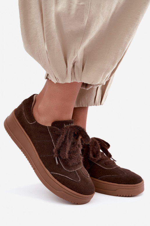 Zapatillas de ante sintético con pelo y cordones Kobbo 79655 chocolate