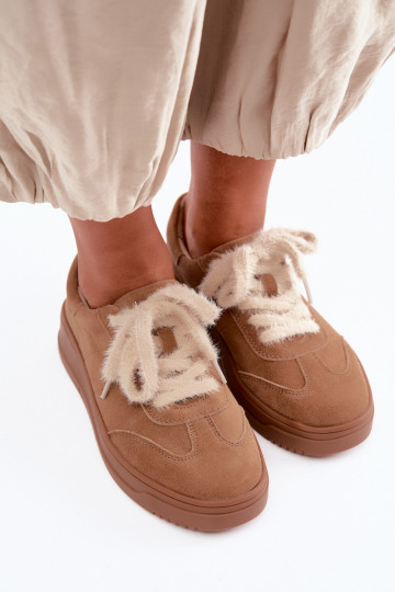 Zapatillas de ante sintético con pelo y cordones Kobbo 79655 marrón