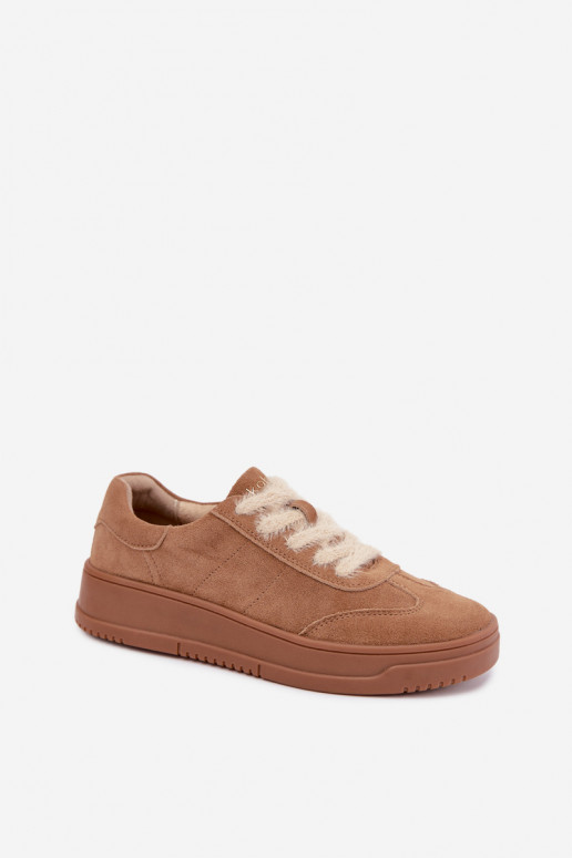 Zapatillas de ante sintético con pelo y cordones Kobbo 79655 marrón