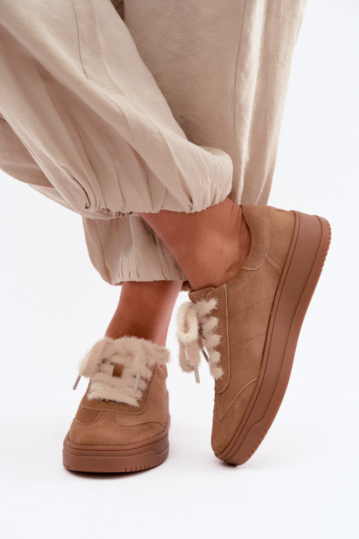 Zapatillas de ante sintético con pelo y cordones Kobbo 79655 marrón