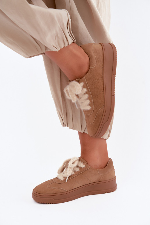 Zapatillas de ante sintético con pelo y cordones Kobbo 79655 marrón