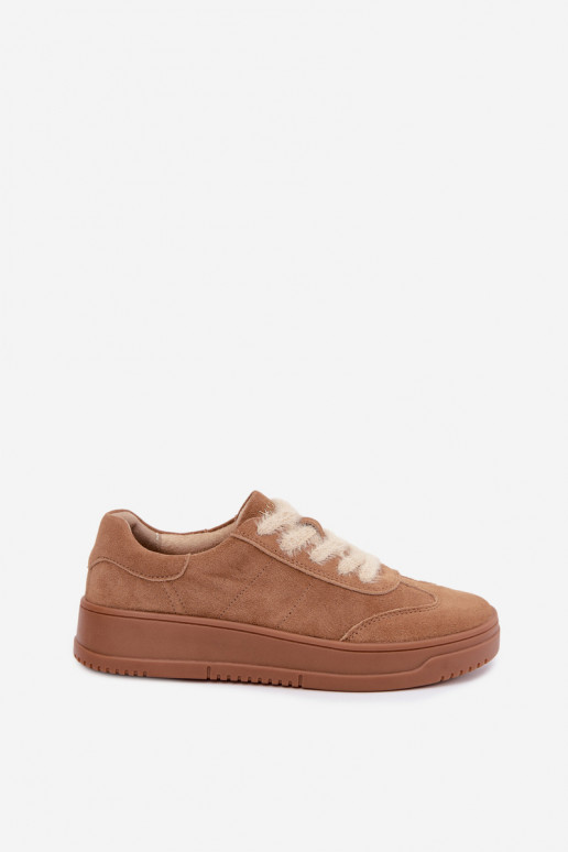 Zapatillas de ante sintético con pelo y cordones Kobbo 79655 marrón