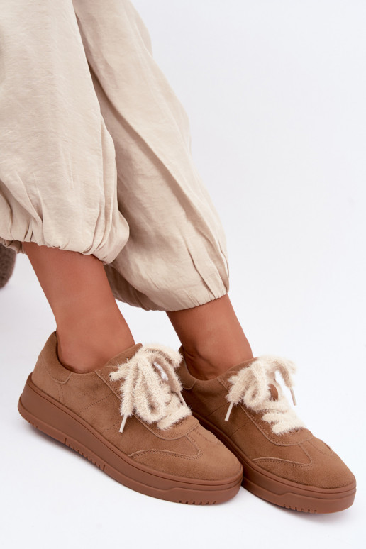 Zapatillas de ante sintético con pelo y cordones Kobbo 79655 marrón