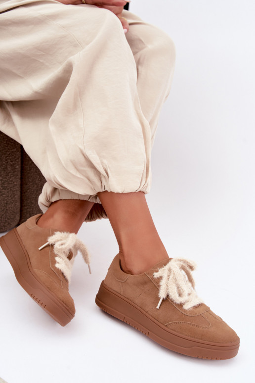 Zapatillas de ante sintético con pelo y cordones Kobbo 79655 marrón