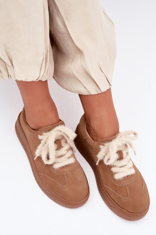 Zapatillas de ante sintético con pelo y cordones Kobbo 79655 marrón