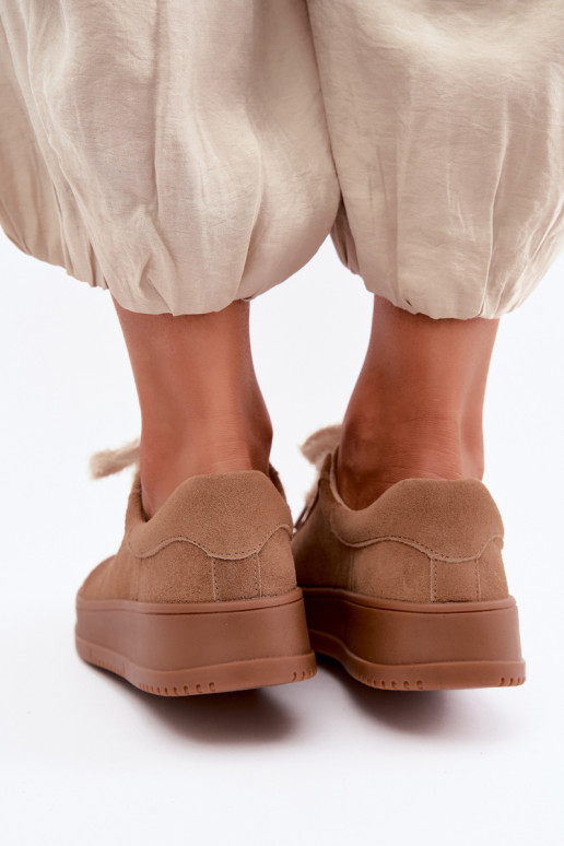 Zapatillas de ante sintético con pelo y cordones Kobbo 79655 marrón
