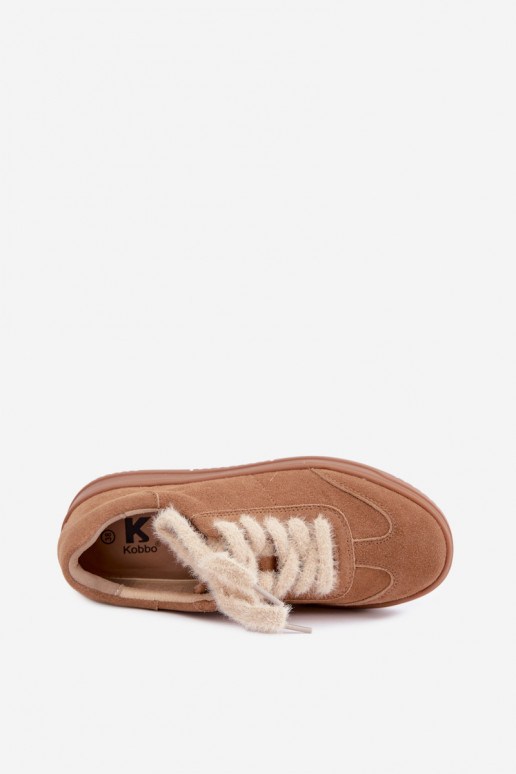 Zapatillas de ante sintético con pelo y cordones Kobbo 79655 marrón