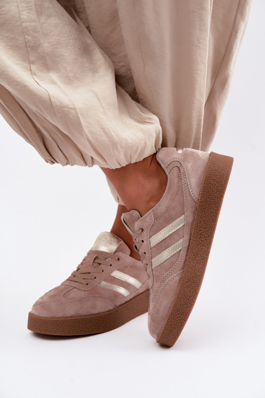 Zapatillas de cuero para mujer con plataforma D&A LR62-7107 arena
