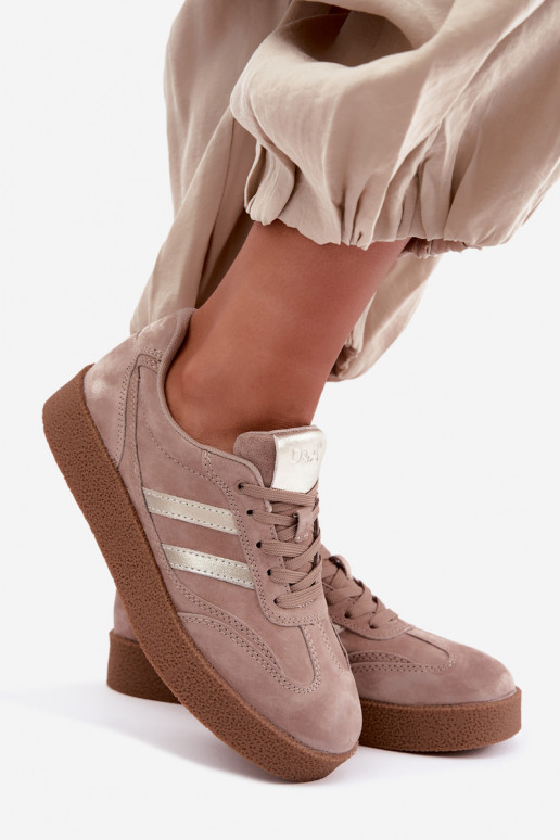 Zapatillas de cuero para mujer con plataforma D&A LR62-7107 arena