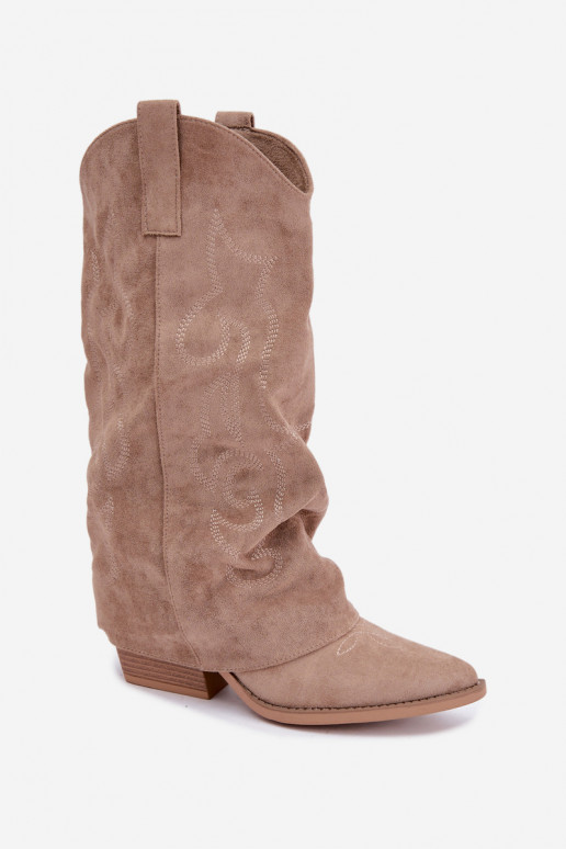 Botas altas arrugadas de estilo vaquero con tacones y caña cosida arena Ives