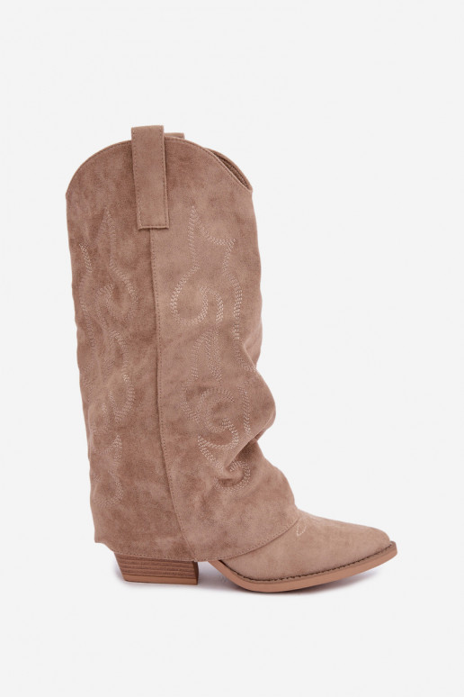 Botas altas arrugadas de estilo vaquero con tacones y caña cosida arena Ives