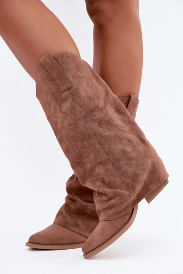 Botas altas arrugadas de estilo vaquero con tacones y caña cosida marrón Ives