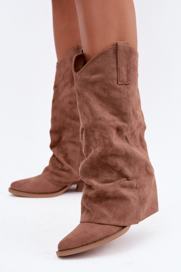 Botas altas arrugadas de estilo vaquero con tacones y caña cosida marrón Ives 2