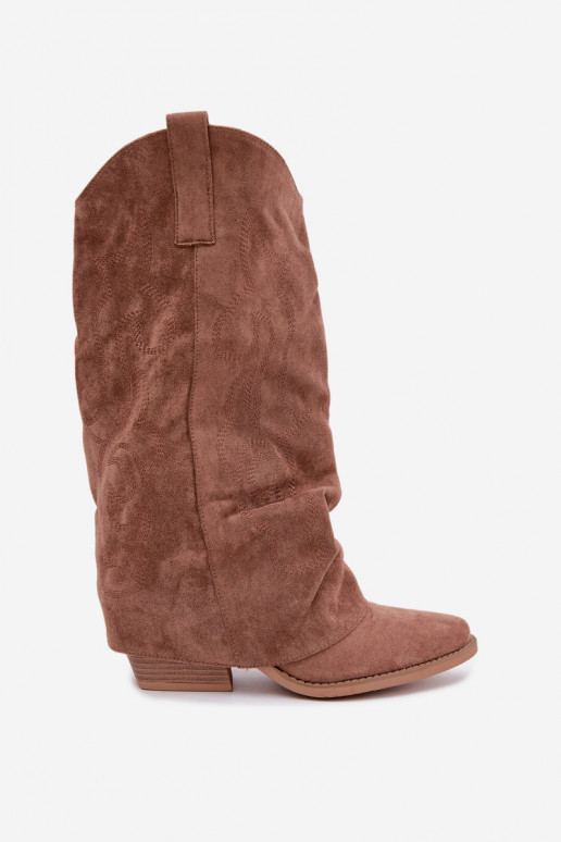 Botas altas arrugadas de estilo vaquero con tacones y caña cosida marrón Ives