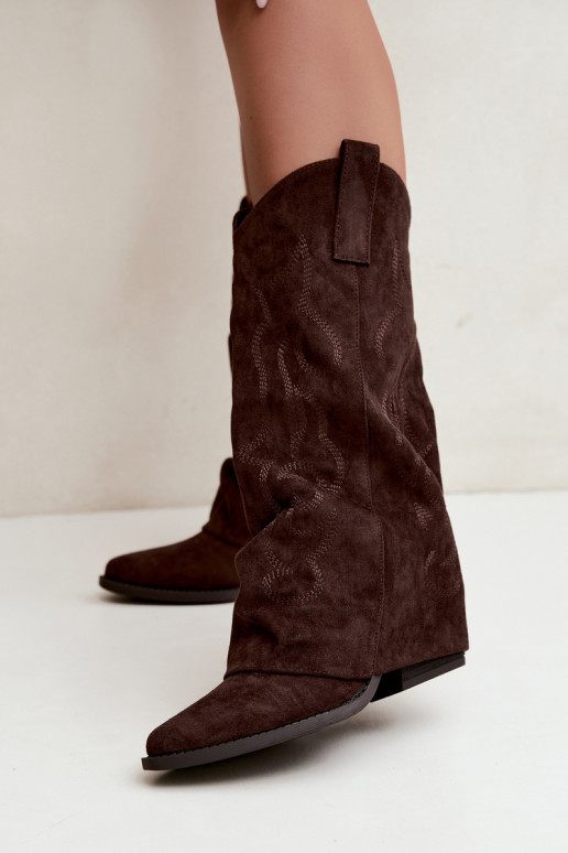 Botas altas arrugadas de estilo vaquero con tacones y caña cosida chocolate Ives