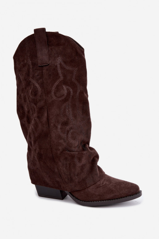 Botas altas arrugadas de estilo vaquero con tacones y caña cosida chocolate Ives