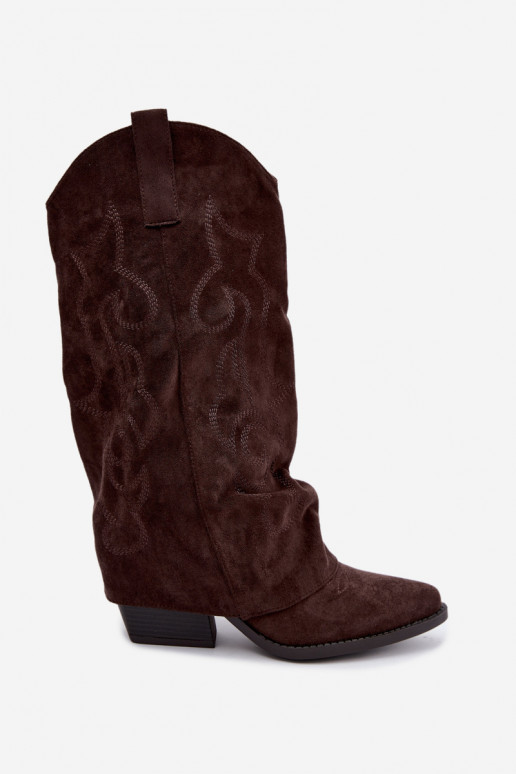 Botas altas arrugadas de estilo vaquero con tacones y caña cosida chocolate Ives