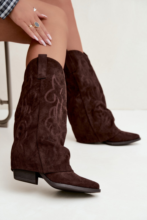 Botas altas arrugadas de estilo vaquero con tacones y caña cosida chocolate Ives