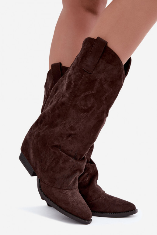 Botas altas arrugadas de estilo vaquero con tacones y caña cosida chocolate Ives