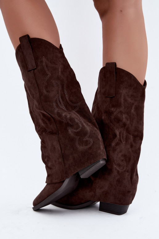 Botas altas arrugadas de estilo vaquero con tacones y caña cosida chocolate Ives