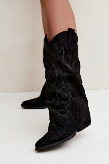 Botas altas arrugadas de estilo vaquero con tacones y caña cosida negro Ives 2