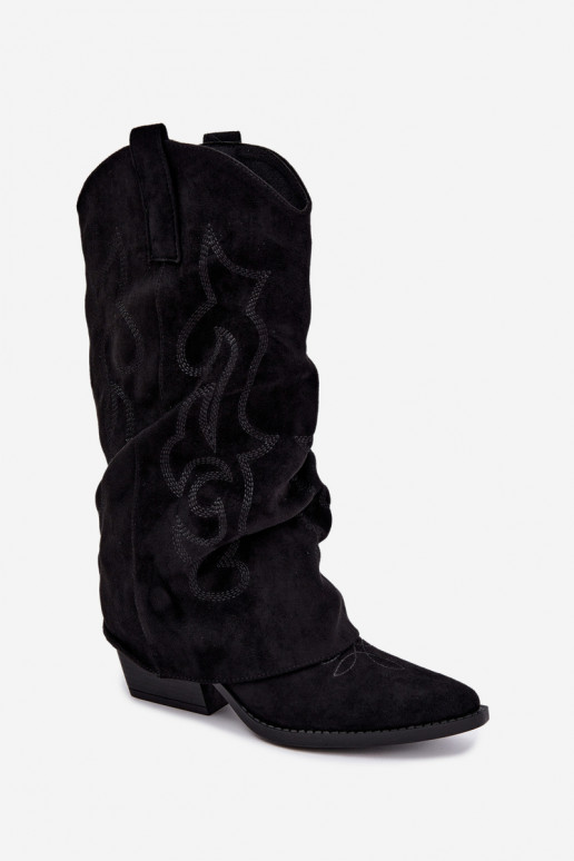 Botas altas arrugadas de estilo vaquero con tacones y caña cosida negro Ives
