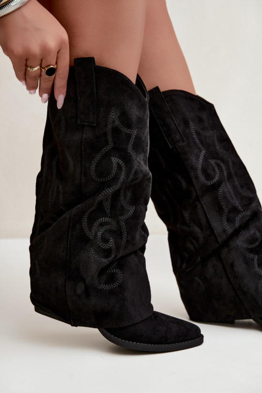Botas altas arrugadas de estilo vaquero con tacones y caña cosida negro Ives