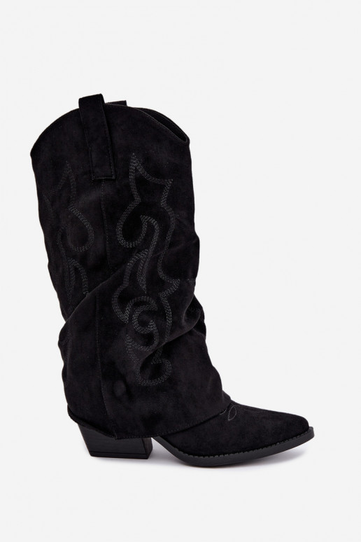 Botas altas arrugadas de estilo vaquero con tacones y caña cosida negro Ives