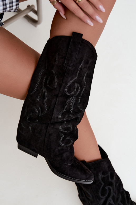 Botas altas arrugadas de estilo vaquero con tacones y caña cosida negro Ives