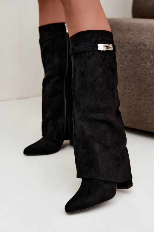 Botas altas para mujer con forro y tacones negros Salia