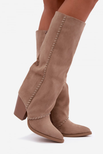 Botas altas para mujer de estilo vaquero con tacón bloque arena Noeline 2