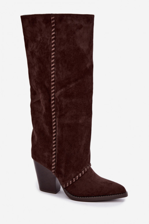 Botas altas para mujer de estilo vaquero con tacón bloque chocolate Noeline