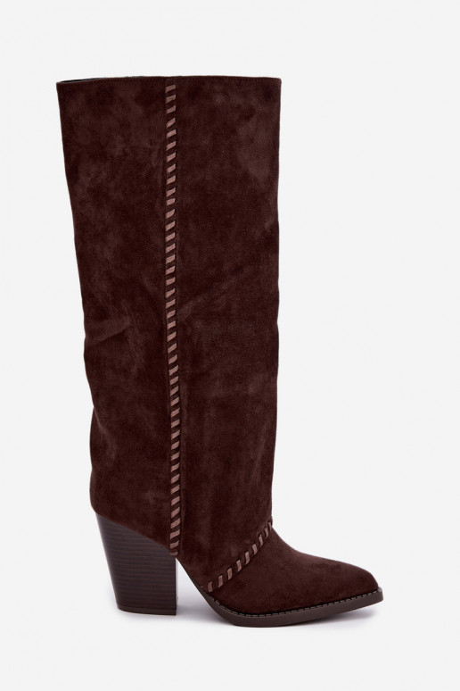 Botas altas para mujer de estilo vaquero con tacón bloque chocolate Noeline