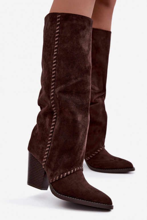 Botas altas para mujer de estilo vaquero con tacón bloque chocolate Noeline