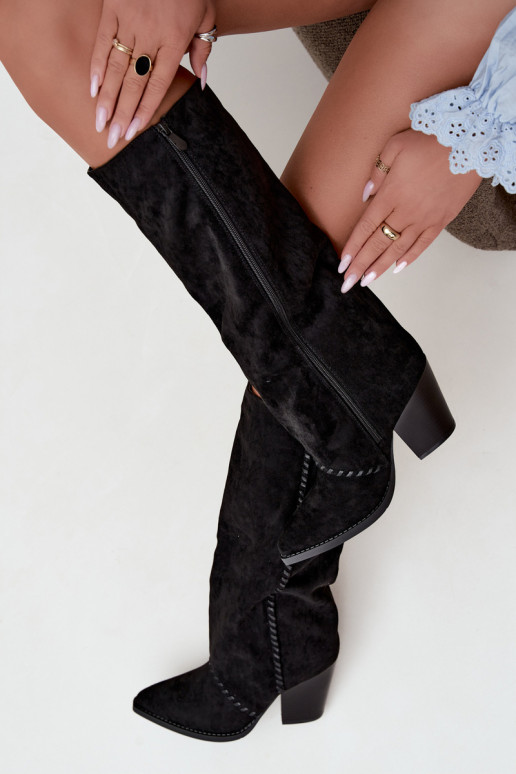 Botas altas de mujer estilo cowboy con tacón en negro Noeline