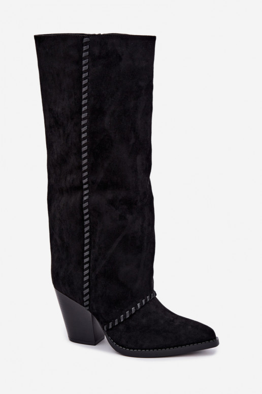 Botas altas de mujer estilo cowboy con tacón en negro Noeline