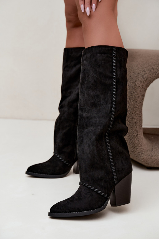 Botas altas de mujer estilo cowboy con tacón en negro Noeline