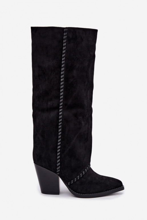 Botas altas de mujer estilo cowboy con tacón en negro Noeline