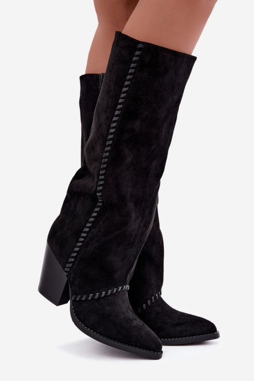 Botas altas de mujer estilo cowboy con tacón en negro Noeline