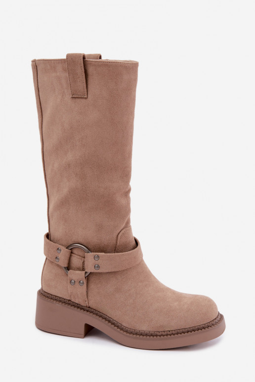 Botas altas de mujer con detalles decorativos en color arena Morla