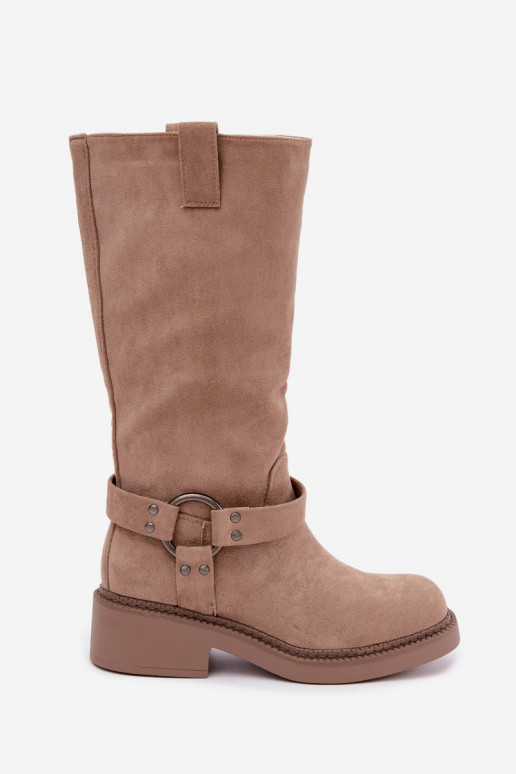 Botas altas de mujer con detalles decorativos en color arena Morla